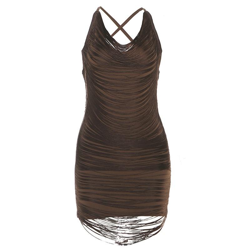2026 European and American autumn new solid color sexy slim-fitting deep V waist and thin design backless dress