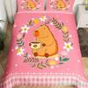 Niedliche Capybara-Druck Bettwäschesets Full Kawaii Honigbiene Bettbezug, Cartoon-Tiere Bettset Roter Liebesherz-Druck Bettbezug