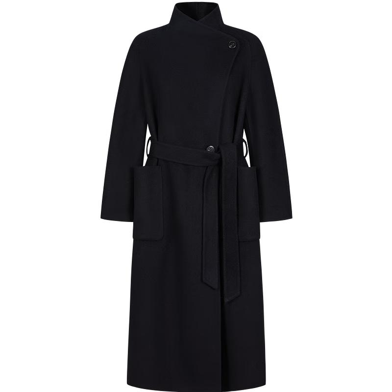 JZI ANNACAL Women's Old Money Style Wool Blend Double-Faced Belted Coat