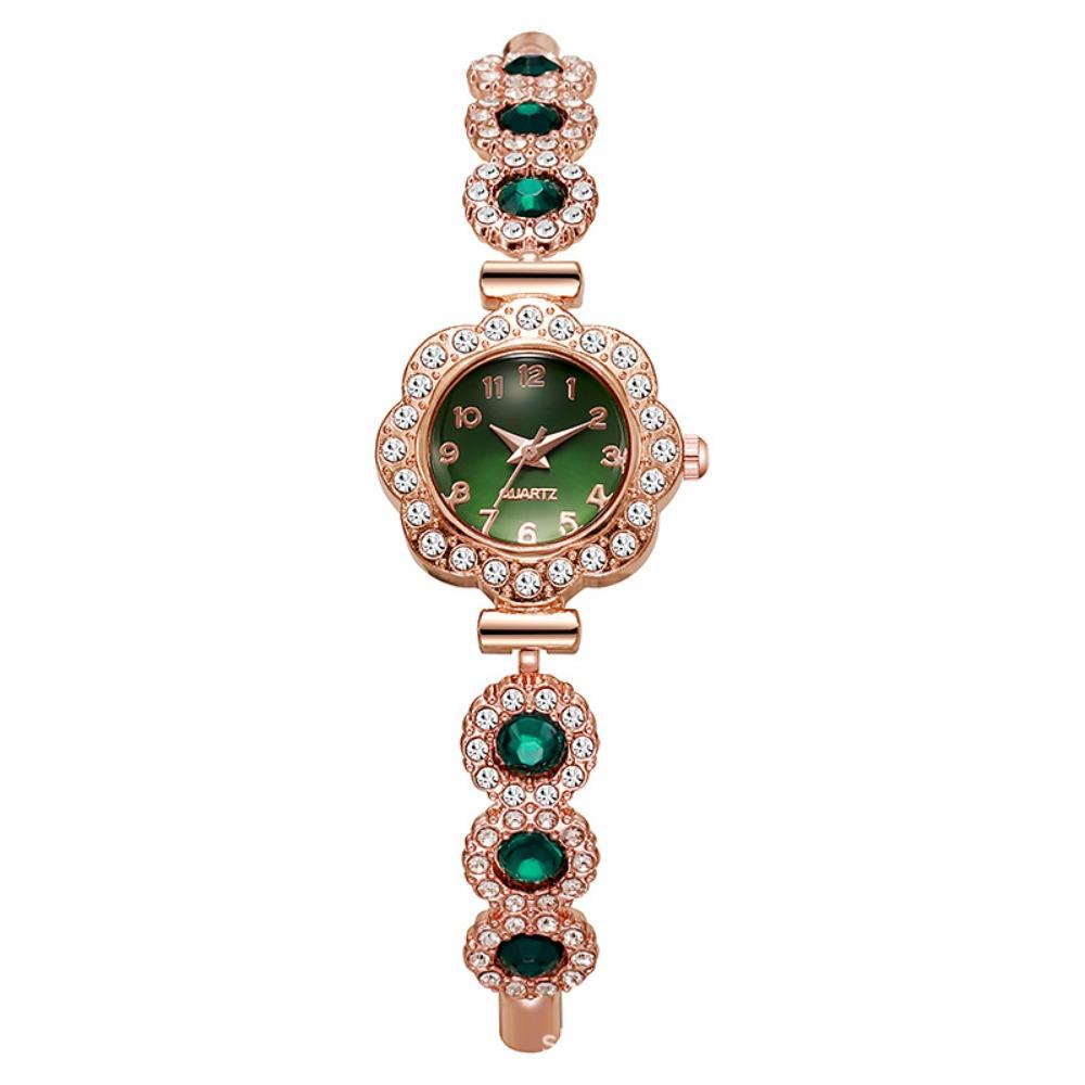 Exquisite Ladies Business Watches Pull Type Rhinestone Quartz Watch Festival Gift зелёный