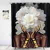 African American Shower Curtain, Black Gold Peony Floral, Modern Girly Quotes, Waterproof Polyester with Hooks