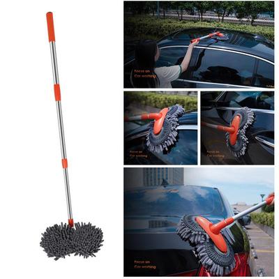 Long Handle Car Wash Brush Dense Chenille Bristles Car Brush Mop with Retractable Long Handle 360 Degree Rotatable Cleaning
