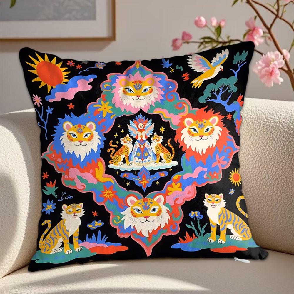 Kawaii Hand drawn patterns of tigers dogs pillowcase Cushion Covers x Cushions Cover Home Decor Items Decorations Bedroom 30cmx30cm