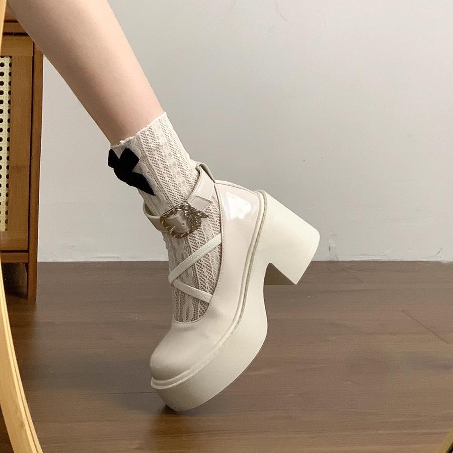 Modne wszechstronne czarne buty na platformie z grubym obcasem, małe skórzane buty damskie 2025 nowe letnie spódnice retro Mary Jane pojedyncze buty