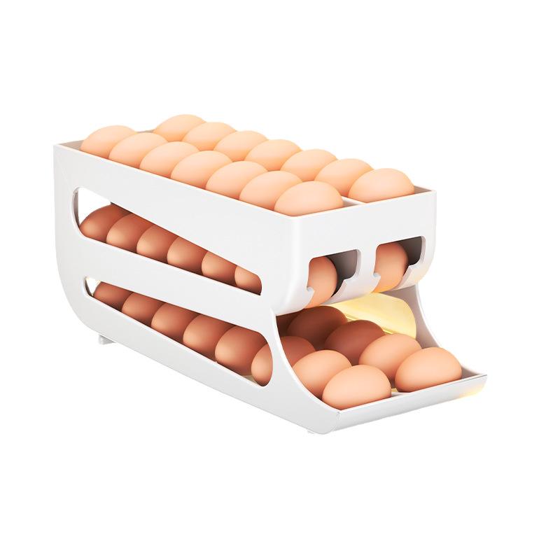Double-Layer Egg Storage Box: Multi-Layer Slanted Design with Automatic Roller for Refrigerator Door - Ideal for Egg Preservation