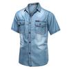 Camisas de Mezclilla de Manga Corta para Hombre con Múltiples Bolsillos Camisas de Trabajo Verano Camisas de Jeans Azules Camisas Casuales de Algodón para Hombre