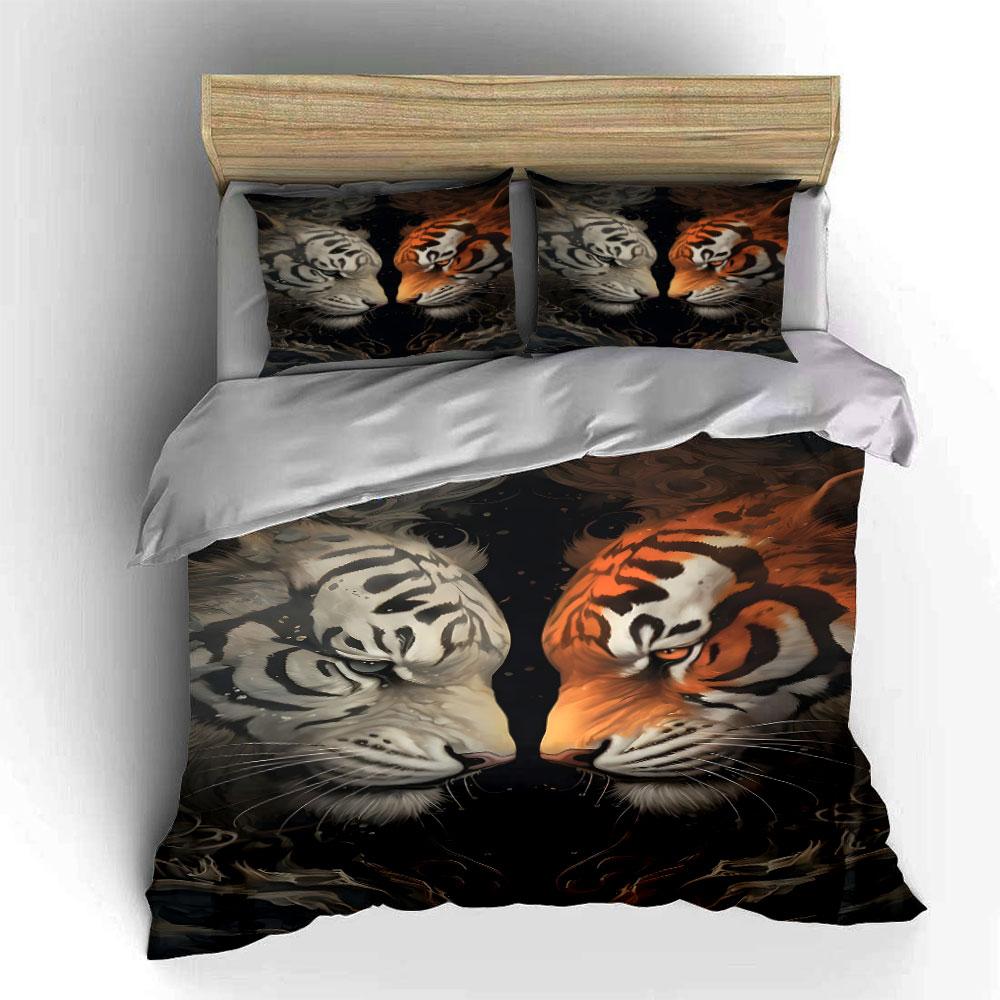 Tiger Faces Mirroring Each Other. Bedding Sets Duvet Cover Sets Duvet Covers Pillowcases(1 * Duvet Cover 2 * Pillowcases Without Duvet Insert)