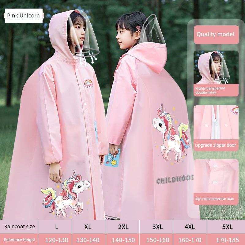 Children's Cartoon Raincoat, New Style, Extended Length with Backpack Space, Unisex School Rain Poncho for Older Kids, Full-Body Coverage