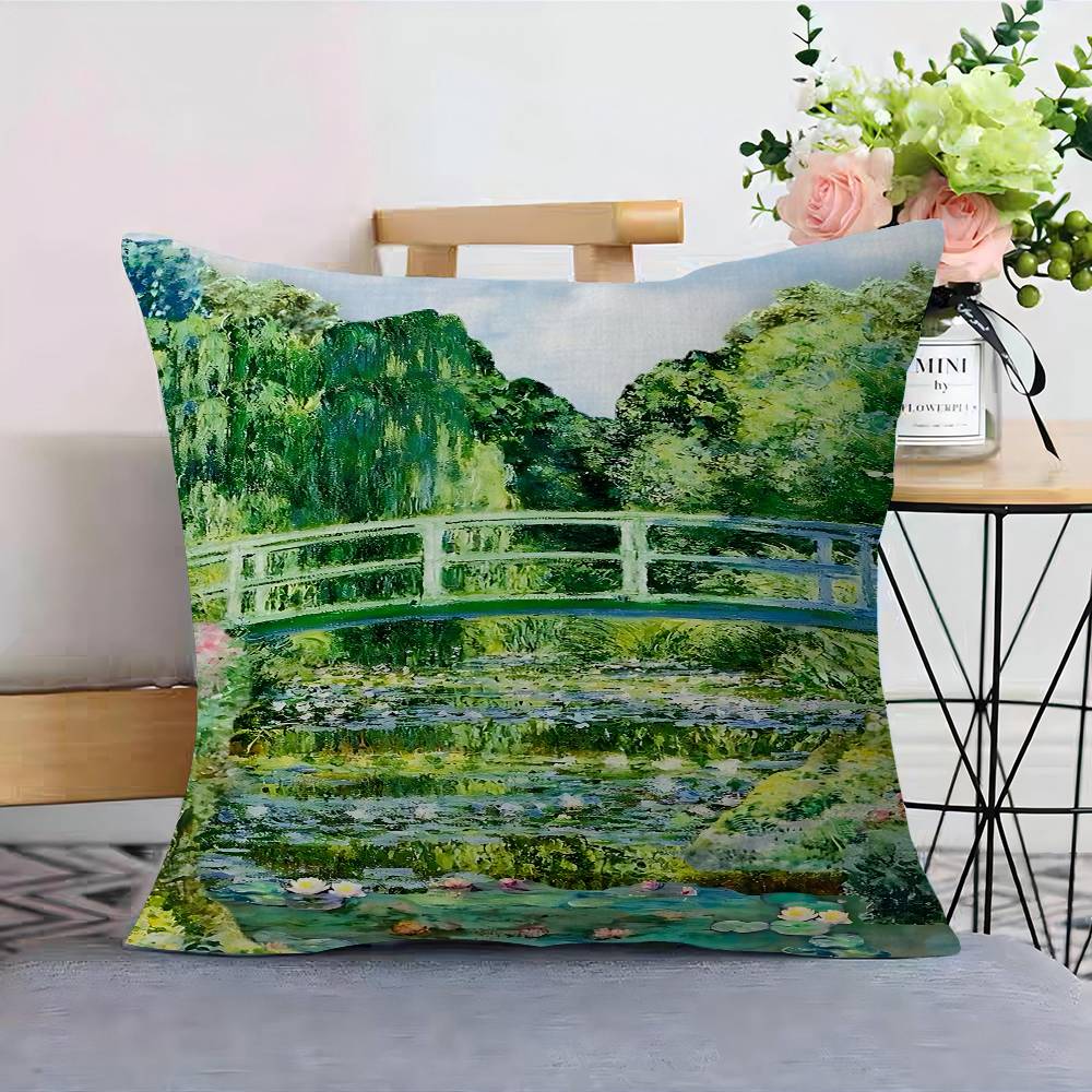 Famous Monet Modem Abstract Landscape Painting Personalized Picture Text Home Decorative Pillows Household Gifts 45x45cm