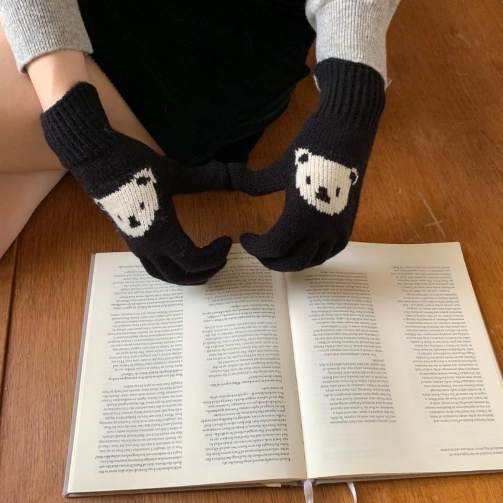 Warm Lining Touch Screen Gloves Stretchable Cartoon Bear Gloves Outdoor Sports