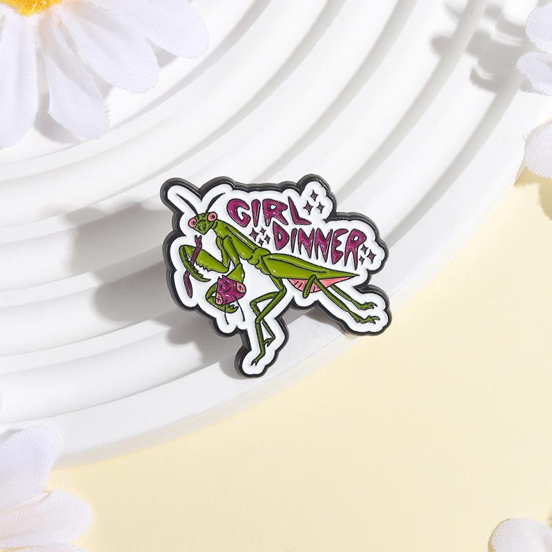 Girl Dinner Enamel Pins Cartoon Praying Mantis Brooch Lapel Badges Cute Insect Feminist Women Power Jewelry Gift for Friends
