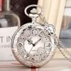 Antique Copper Steampunk Vintage Hollow Bronze Gear Hollow Quartz Pocket Watch Necklace Pendant Clock Chain Men's Women Gift