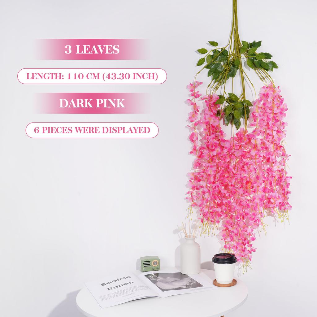 3Forks/ Branch Long Wisteria Artificial Flowers with Green Leaves for Wedding Room Decor Garland Decor Flores Artificiales Wazon