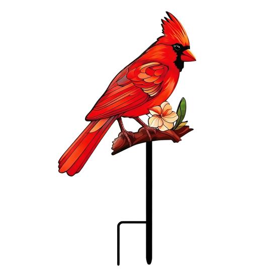 Non-fading Metal Garden Posts Bird Stake Decor, Weather Resistant Printed Flat Yard Art Ornament, Rustproof Planter Outdoor Markers Pot Insert