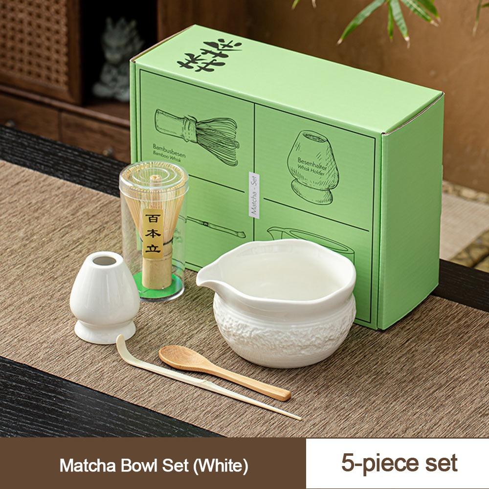 5PCS Ceramic Bamboo Japanese Matcha Tea Set Matcha Whisk Holder Matcha Bowl Matcha Whisk Set Reusable Tea Ceremony Accessories