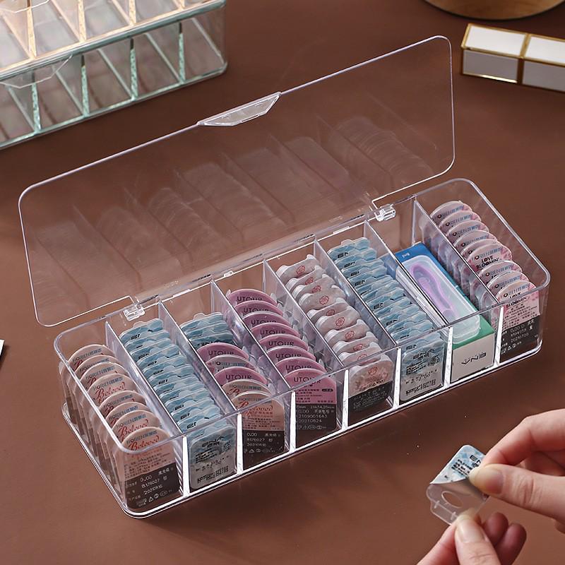 Dustproof Multi-Pair Contact Lens Storage Box with Lid - Daily Disposable Organizer, Large Capacity, Transparent, Divided System