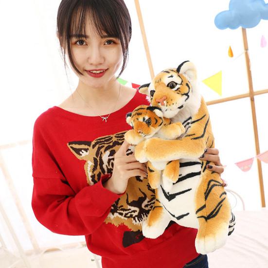 Tiger Plüschpuppe Weiches Stofftier Spielzeug Simulation Tiger Mutter & Baby Tiger Puppe Plüschtiere Dekoration für Tierparty Kinderzimmer