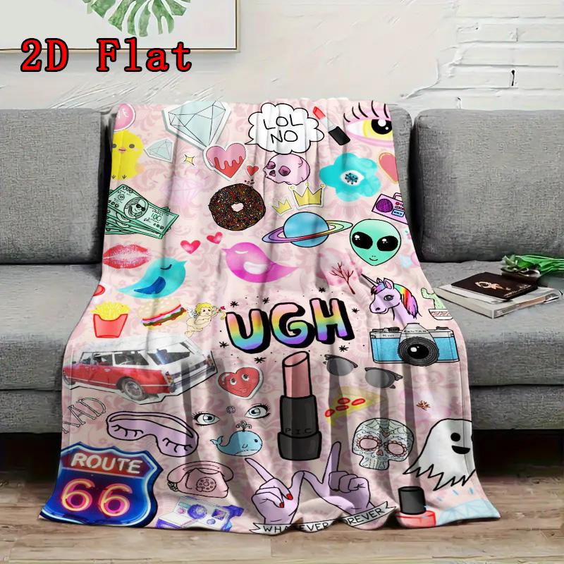 Stylish Graffiti 2D Flat Pattern Flannel Blanket High quality All Seasons Warmth and Comfort Perfect for Christmas Gifts.MMT0918496