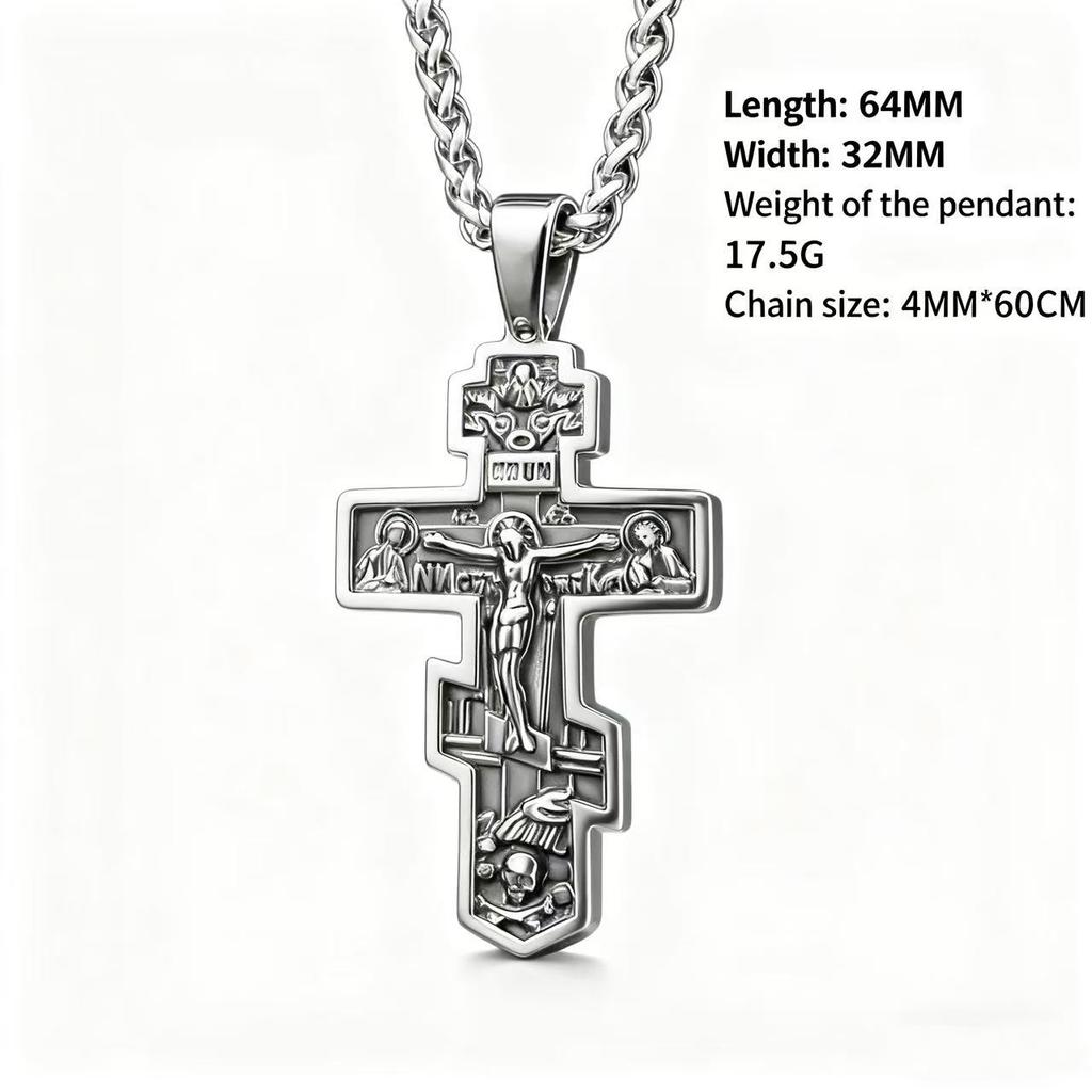 HNSP 316L Stainless Steel Orthodox Cross Jesus Necklace Chain Pendant For Men  Religious Vintage Accessories