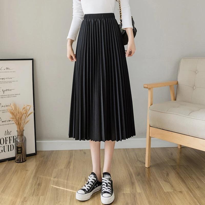 2025 Spring Summer Women's Ice Silk Chiffon Pleated Wide-Leg Loose Casual Long Pants