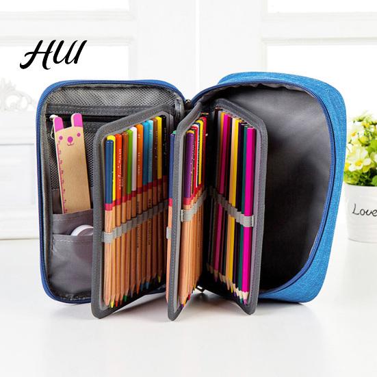 Portable Pencil Case 72-Slot Sketch 3-Layer Oxford Storage Pouch for Coloring Compact Travel Pens And Art Supplies Stationery Organizer Students