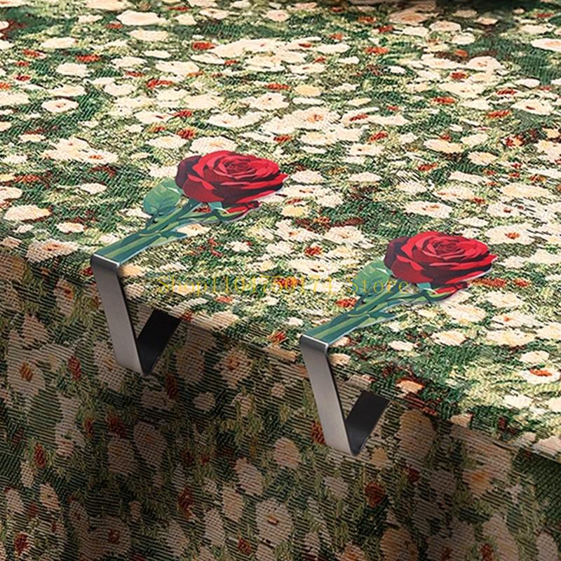 Stainless Steel Tablecloth Clamps With Rose Floral Design Flower Table Cloth Clips Decorative Tablecloth Fasteners top sale
