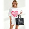 Oversized T Shirt Black Lovely And Caffeinated Heart Coffee Cup Print Casual Wear For Women Summer Outfit Trendy Graphic Tee