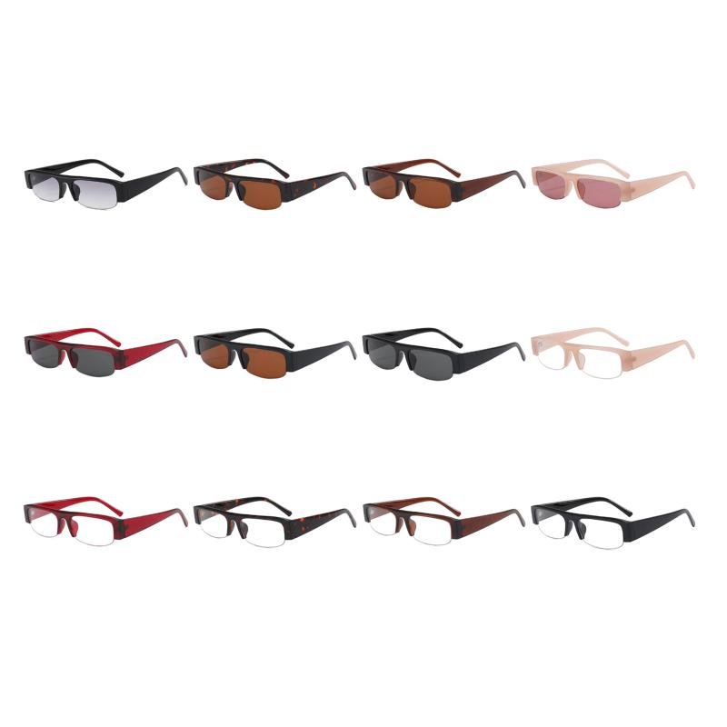 Small Rectangle Women Sunglasses Vintage Clear Lens Men Half Frame Eyewear Shades Uv400