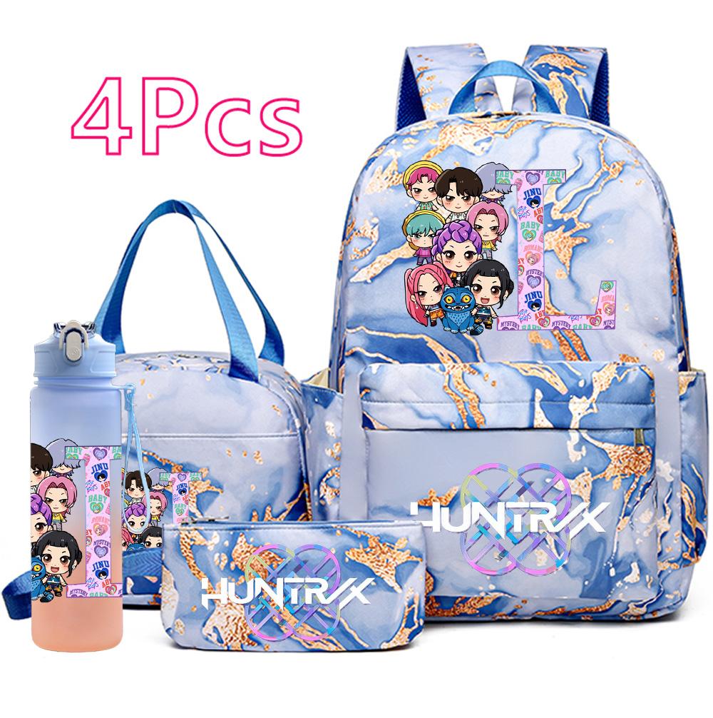 4Pcs/set K-Pop Printed Backpack Handbag Pencil Case 750Ml Water Bottler for Teenager Boy Girl Schoolbag Student Kid Gift Large Capacity Bookbag
