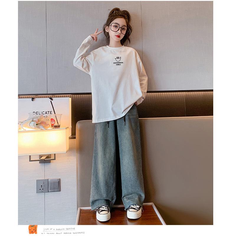Girls' 2025 Autumn Smiley Face Casual Loose Shirt for Medium & Large Children