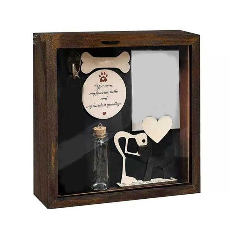 

Dog Memorial Gift Pet Shadows Box with Rainbows Pet Hair Bottle Wooden Pet Picture Frame Loss of Dog Sympathy Gift 1