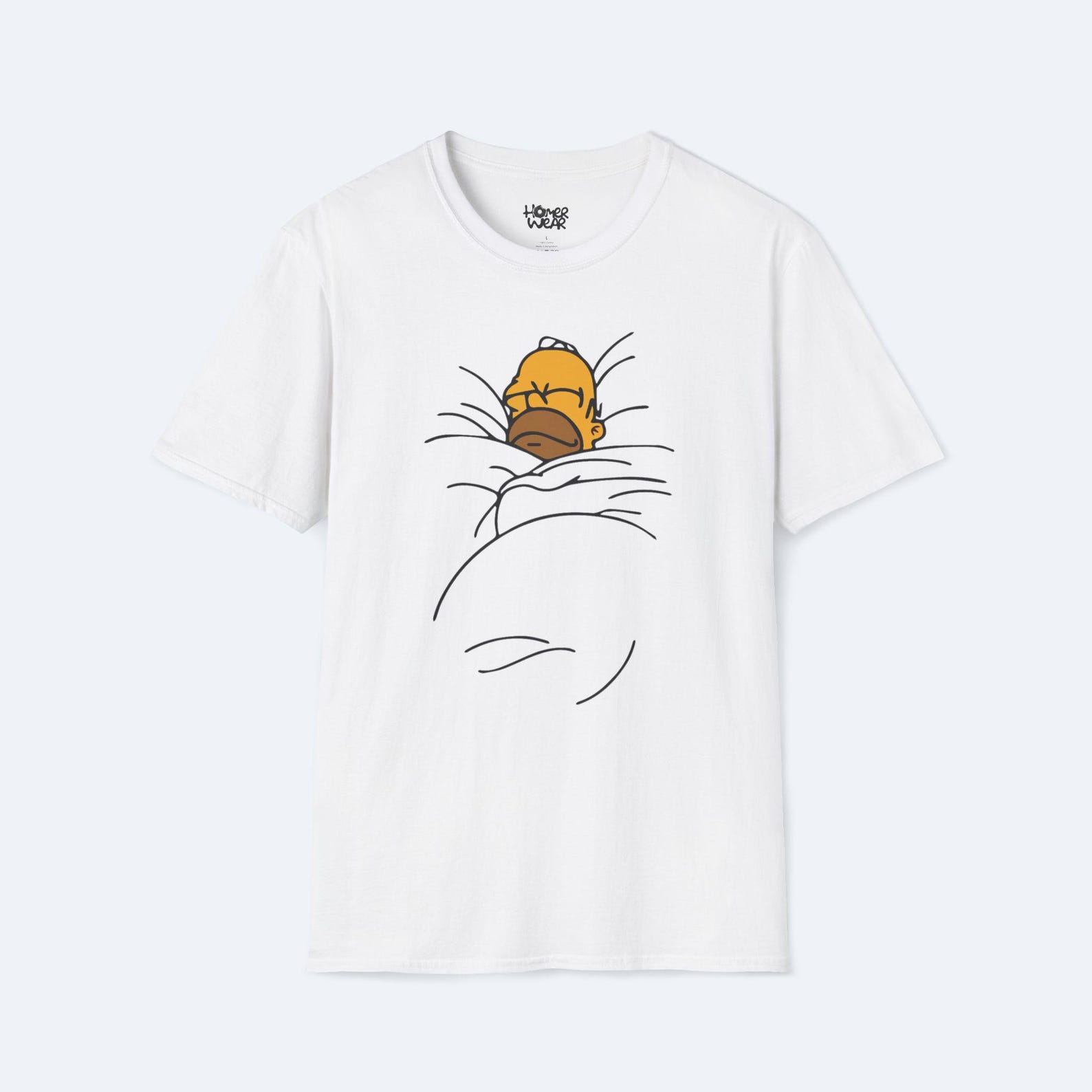 Homer Simpson Sleeping Tucked In T-Shirt Funny Cartoon Graphic Tee Retro Meme Shirt Cozy Bed Time Springfield Gift Idea Unisex Top 3XL