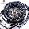Forsining Hot Gold Men Automatic Mechanical Watches Luxury Skeleton Men's Gift Watch Stainless Steel Wristwatches Luminous