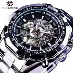 Forsining Hot Gold Men Automatic Mechanical Watches Luxury Skeleton Men's Gift Watch Stainless Steel Wristwatches Luminous