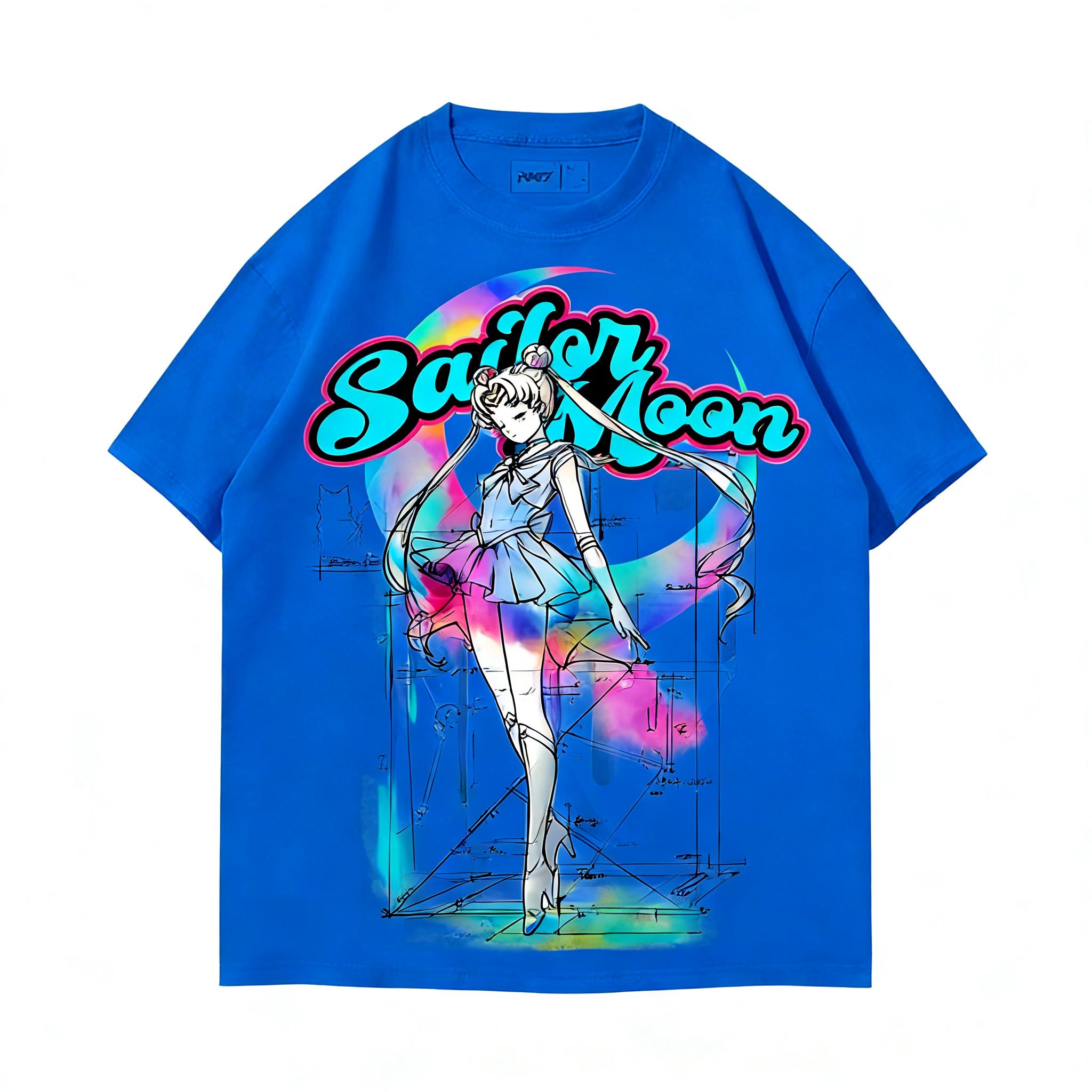 

Summer 2026 Sailor Moon Sailor Moon Watercolor Line Draft Street Trend 100 Cotton Print Loose Tshirt for Unisex and Women Top S