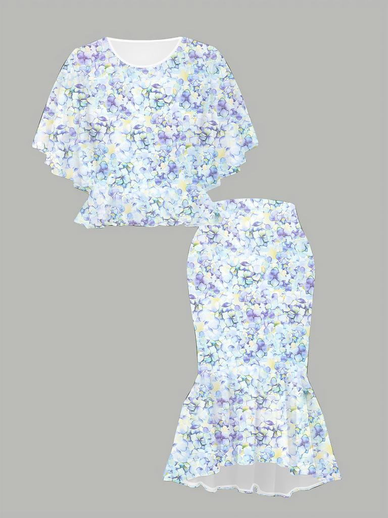 3D Flower Printed Classical Totem Women's Print, Fashionable Large-sized, Elegant, Versatile for All Seasons. T-shirt, Skirt and Set