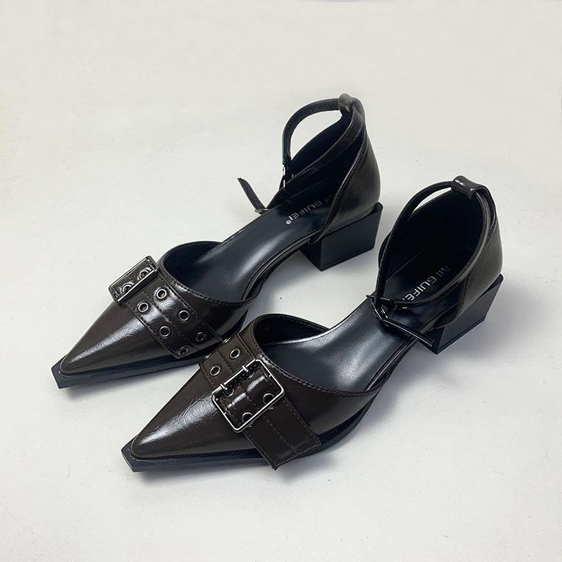Mode Mode Spitzschuhe Damen 4cm Quadratische Absätze Pumps Schuhe Flach Damen Schnalle Schuhe Knöchelriemen Damen Mittelhohe Absätze Schuhe