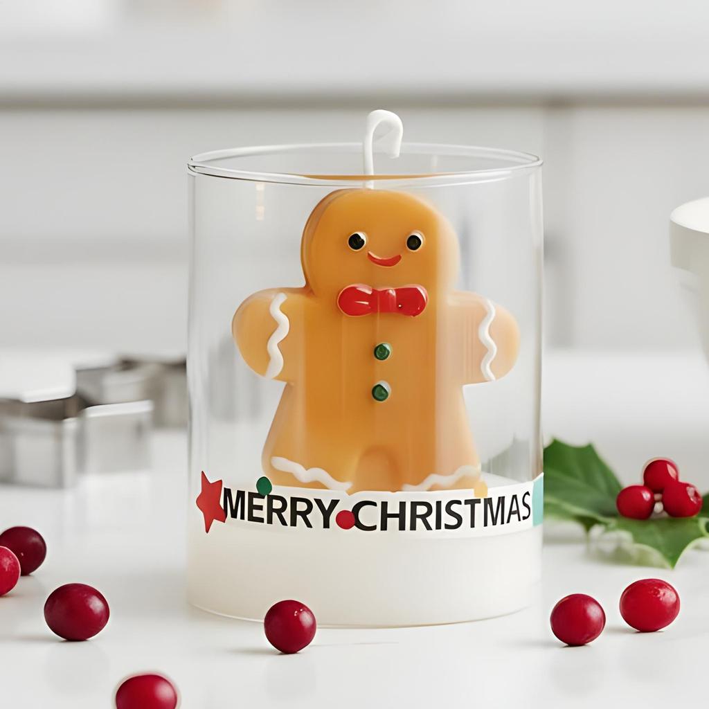 Christmas Scented Candles 3D Gingerbread Man Christmas Tree Apples Candles Decoration Small Tea Wax For Christmas Eve Party