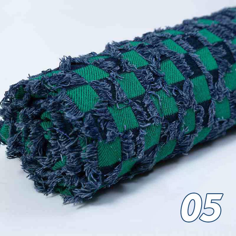 50x160cm Tassel Plaid Cotton Denim Fabric Retro Style Washed Denim Designer Fabric For DIY Coats Pants Sewing Textile Material