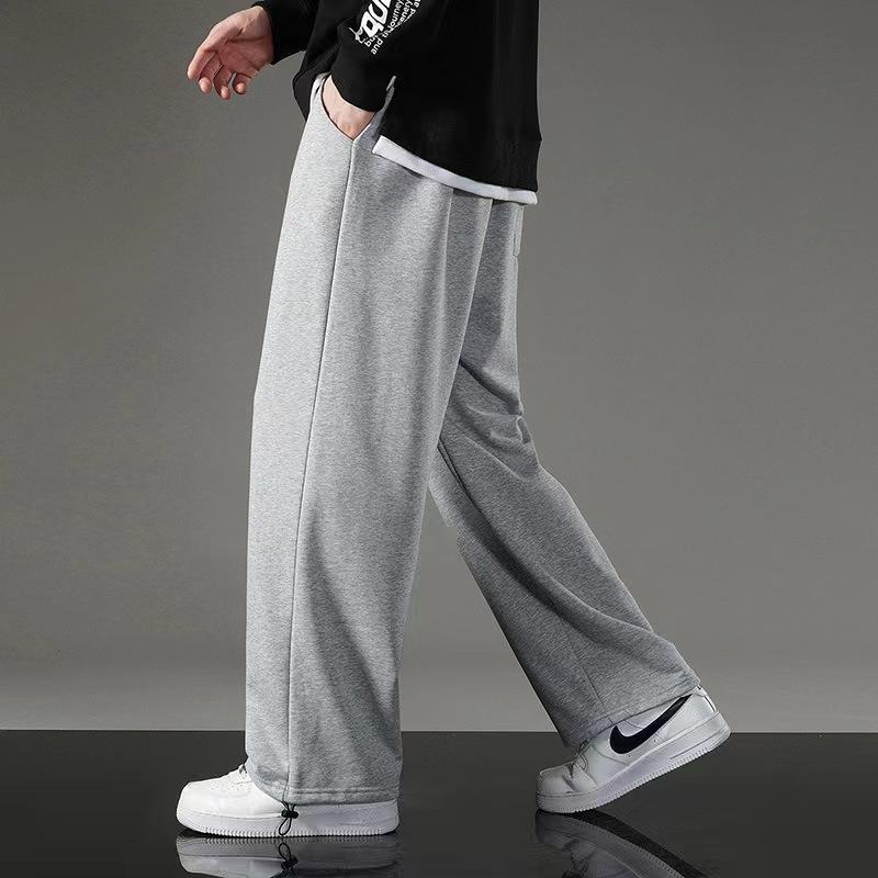 Pánské jarně-podzimní sportovní kalhoty se širokými nohavicemi, podšívkované fleecem, podzimně-zimní ležérní tepláky, volné kalhoty s rovnými nohavicemi pro mládež