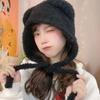 Winter Warm Plush Beanies Cute Soft Bear Ear Hat Lace-up Ear Protection Slouchy Beanie Cap Earflap Crochet Beanie for Keen Girls