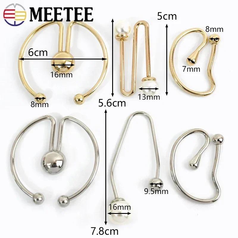 Meetee 2/5Pcs Pearl U-shaped Metal Hook Detachable Irregular Spiral Button Dress Shirt Collar Screw Clasp Hardware Accessories