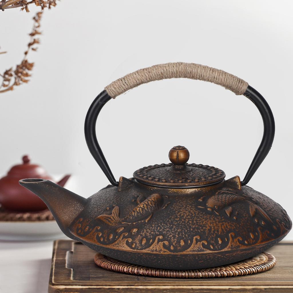 0.9L Retro Iron Elegant Kettle Household Handle Water Tea Pot Collection with Lid