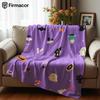 Purple Cute Halloween Cartoon Anime Print Flannel Blanket Soft Warm Throw for Kids Bedroom Sofa Christmas Office Car