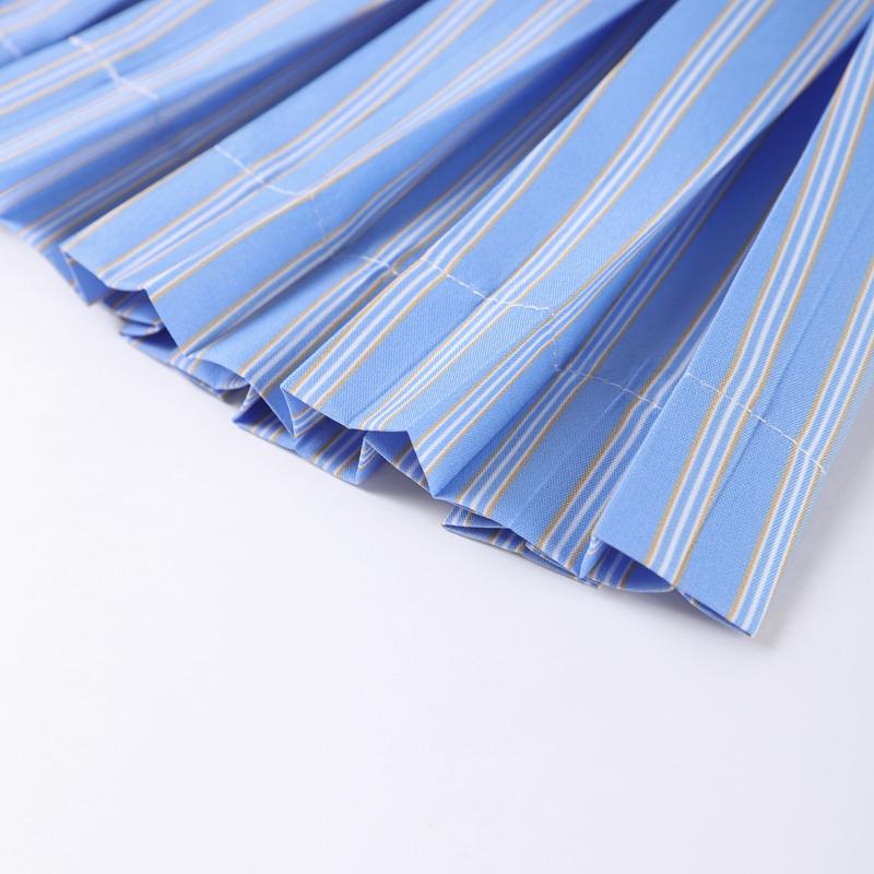 Patchwork Contrast Color Dress Pleated Hem Women Slim Sweet Strap Single Breasted Dresses Blue Y2K College Style 2025 Summer