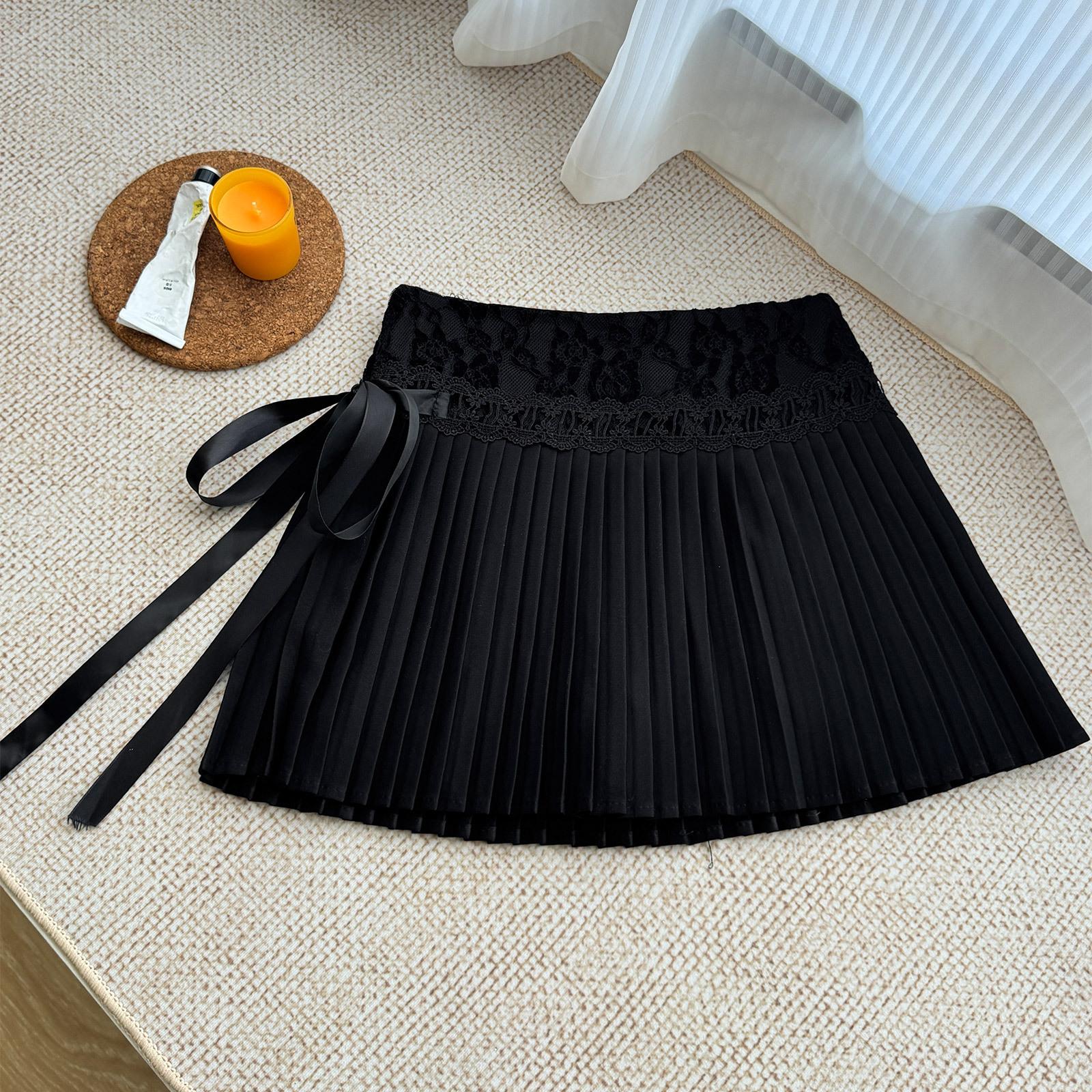 

Девушка торт юбка милая кружевная строчка завязка плиссированная юбка короткая юбка XL чёрный