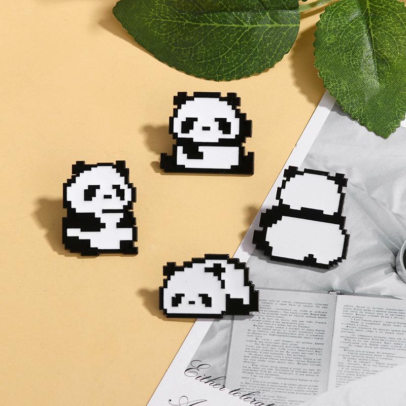 Pixel Style Cute Panda Brooch Adorable Sweet Enamel Drop Oil Alloy Badge for Student Backpack Clothes Decoration Cute Cartoon Accessory