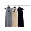 Stylish French-Inspired Sleeveless Vest Dress with Pocket Embroidery 