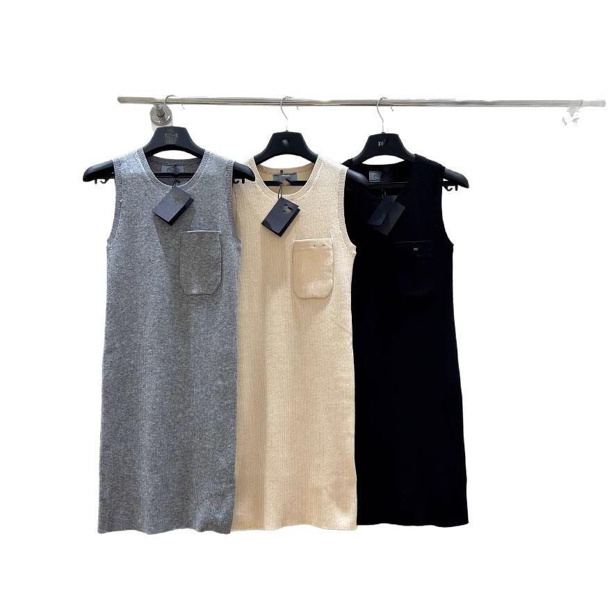 Stylish French-Inspired Sleeveless Vest Dress with Pocket Embroidery 