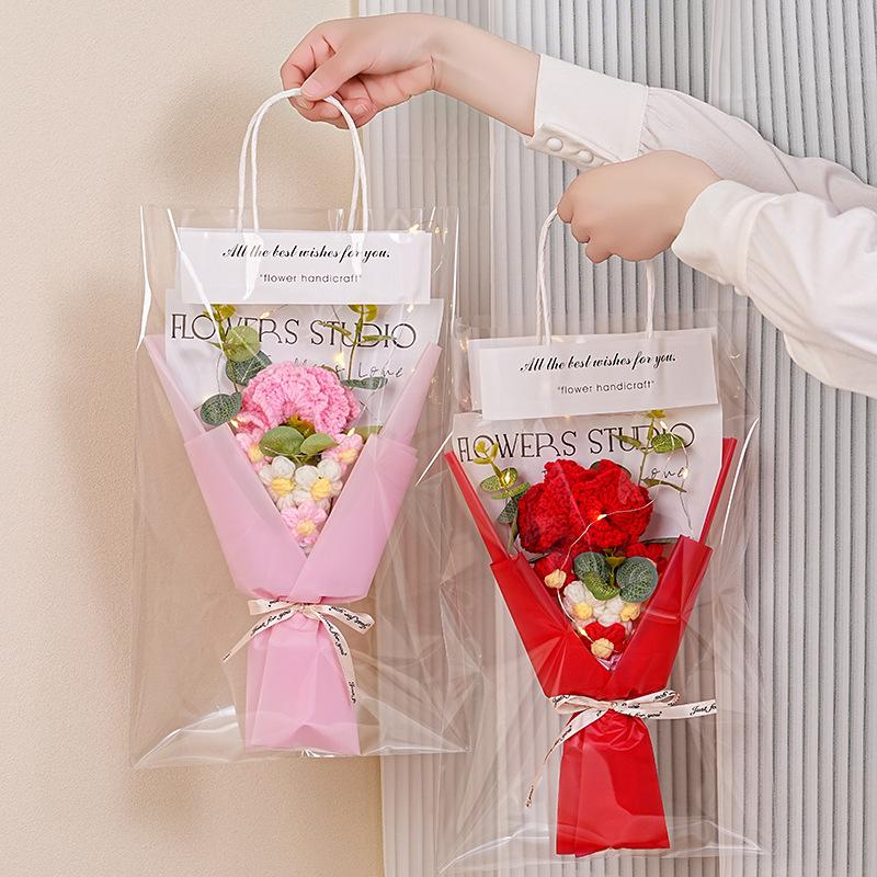 Knitted Flower Bouquet Crochet Rose Flowers Hugging Bucket New Year Gifts Living Room Desk Decoration Mother's Day Gift